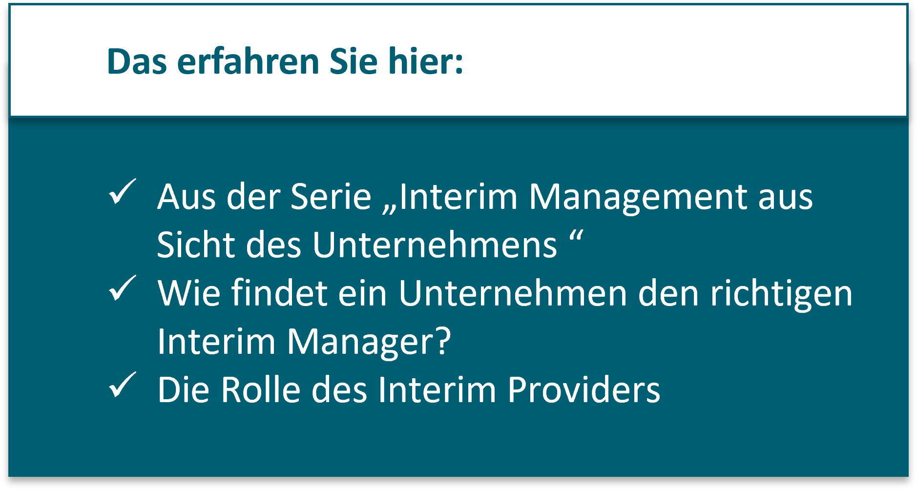 Aus der Serie „Interim Management aus Sicht des Unternehmens “ Wie findet einen Unternehmen den richtigen Interim Manager? Die Rolle des Interim Providers